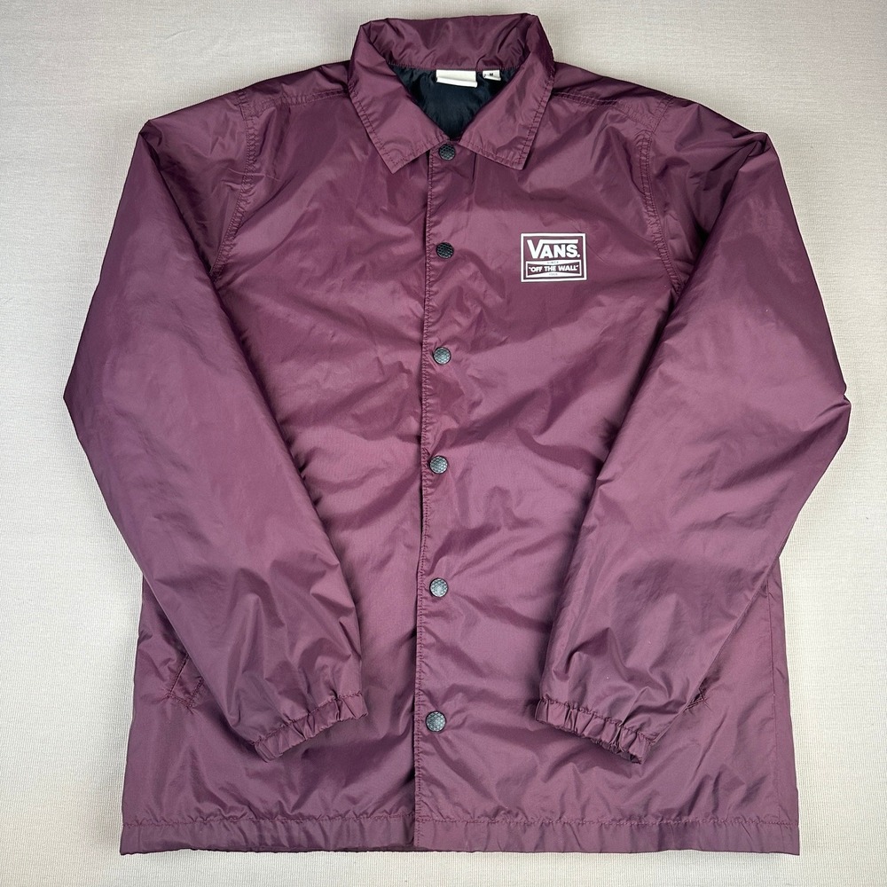 Vans Torrey Coaches Jacket Mens Medium Burgundy Maroon Nylon Snap Windbreaker